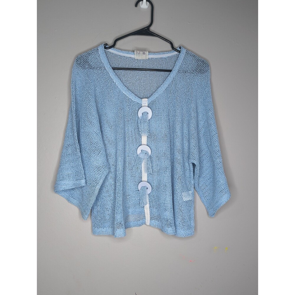Noelle One Size Sheer Topper Blue Lightweight Breathable 3/4 Sleeve Blouse - Picture 2 of 14